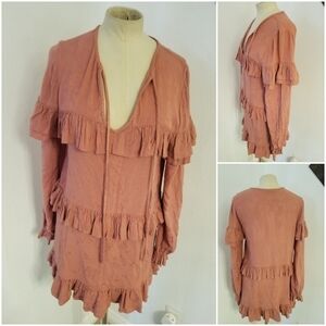 Tularosa Sz S Darla Dress Tunic Ruffled Long Sleeve Coral